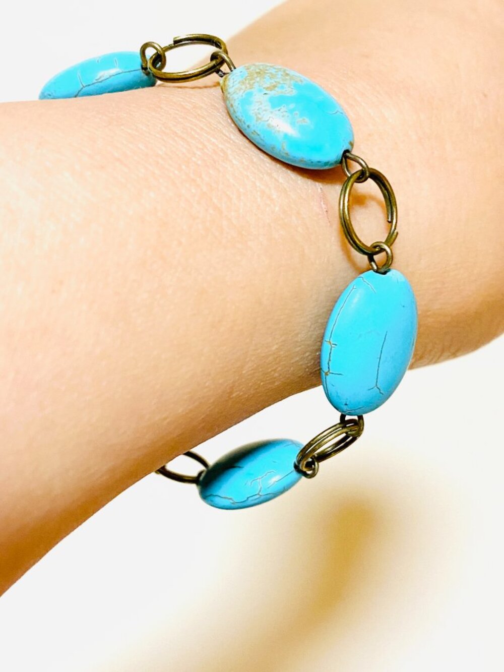 2/$20, Blue Dyed Howlite Bracelet, Genuine Gemstone & Bronze Grape Leaf Toggle - Picture 11 of 11